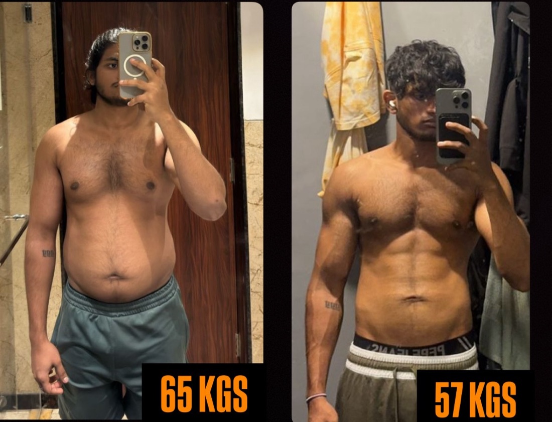 DSF client weight loss transformation from 65 kg to 57 kg, before and after