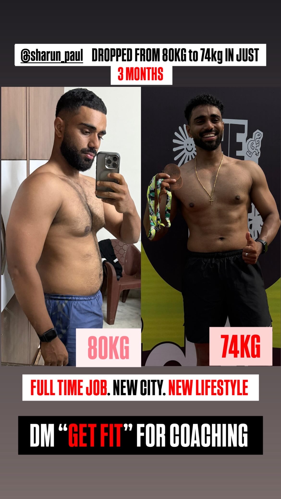 80Kg to 74 Kg